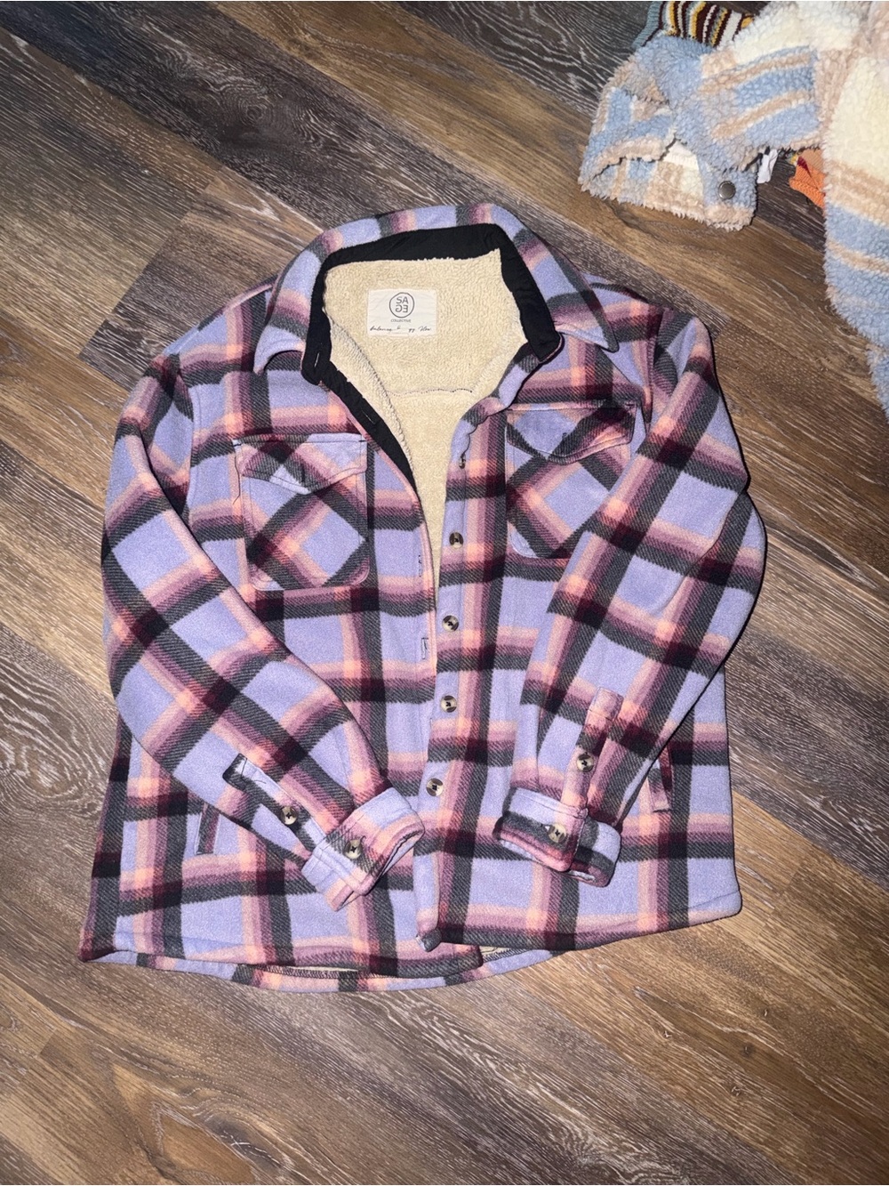 Pink & Lavender Plaid Sherpa-Lined Shirt Jacket